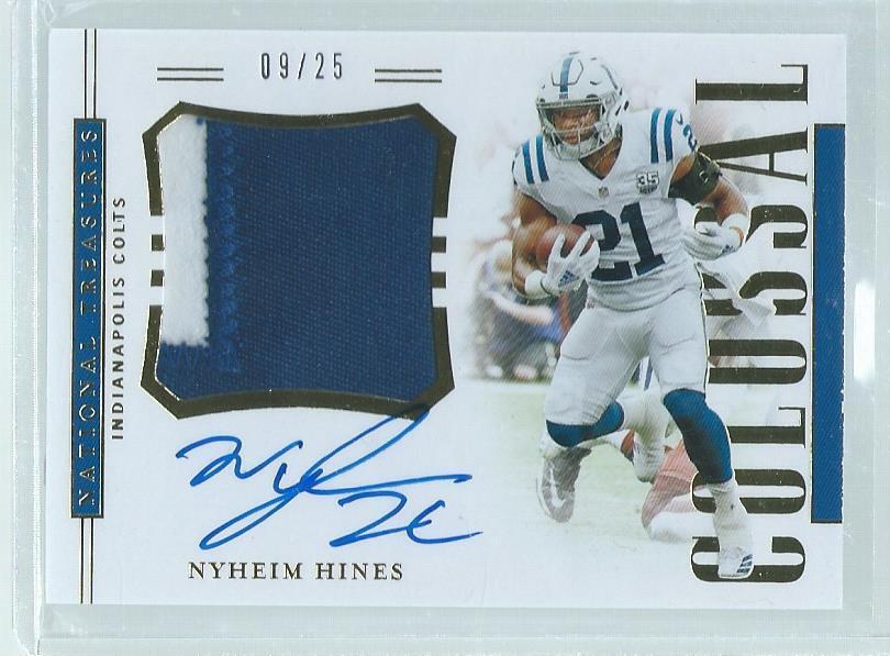NYHEIM HINES 2018 NATIONAL TREASURES COLOSSAL GOLD PATCH ON CARD AUTO RC #D 9/25