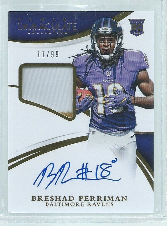 BRESHAD PERRIMAN 2015 PANINI IMMACULATE 2-COLOR PATCH ON-CARD AUTO RC #D 11/99