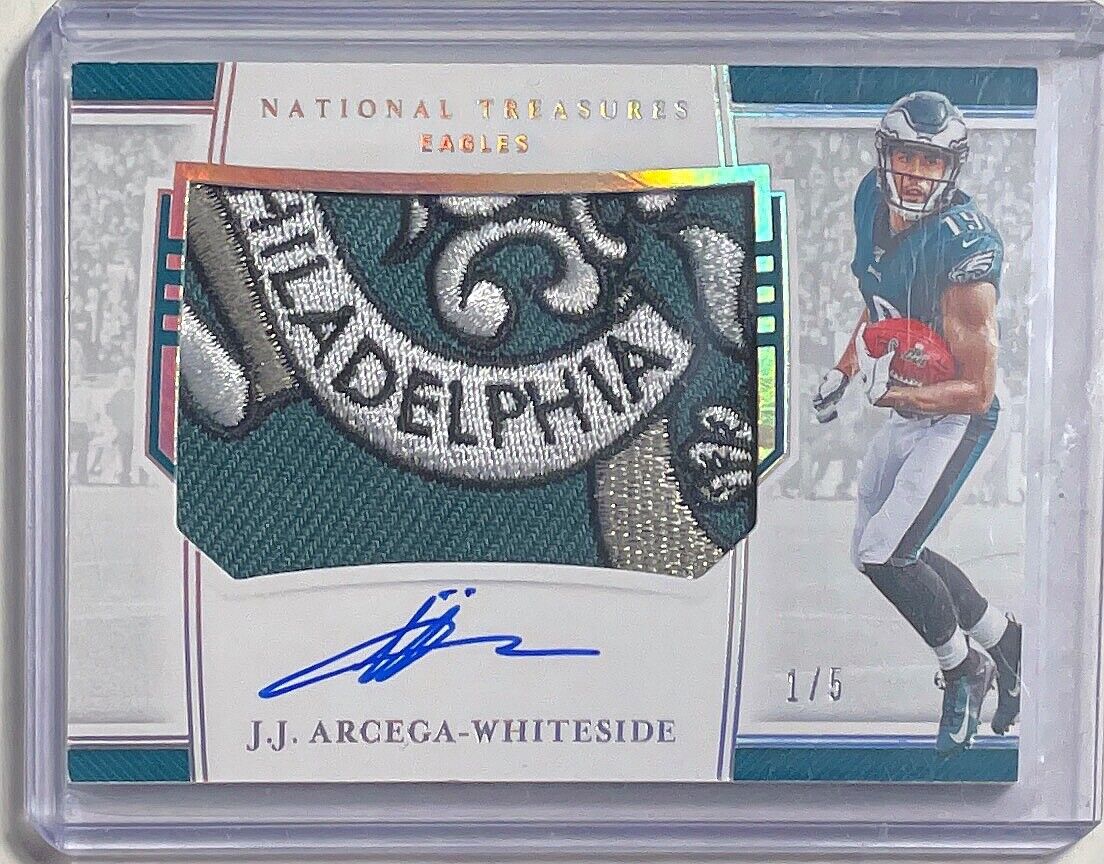 JJ ARCEGA-WHITESIDE 2019 NATIONAL TREASURES HAT PATCH AUTO ROOKIE RC #D 1/5