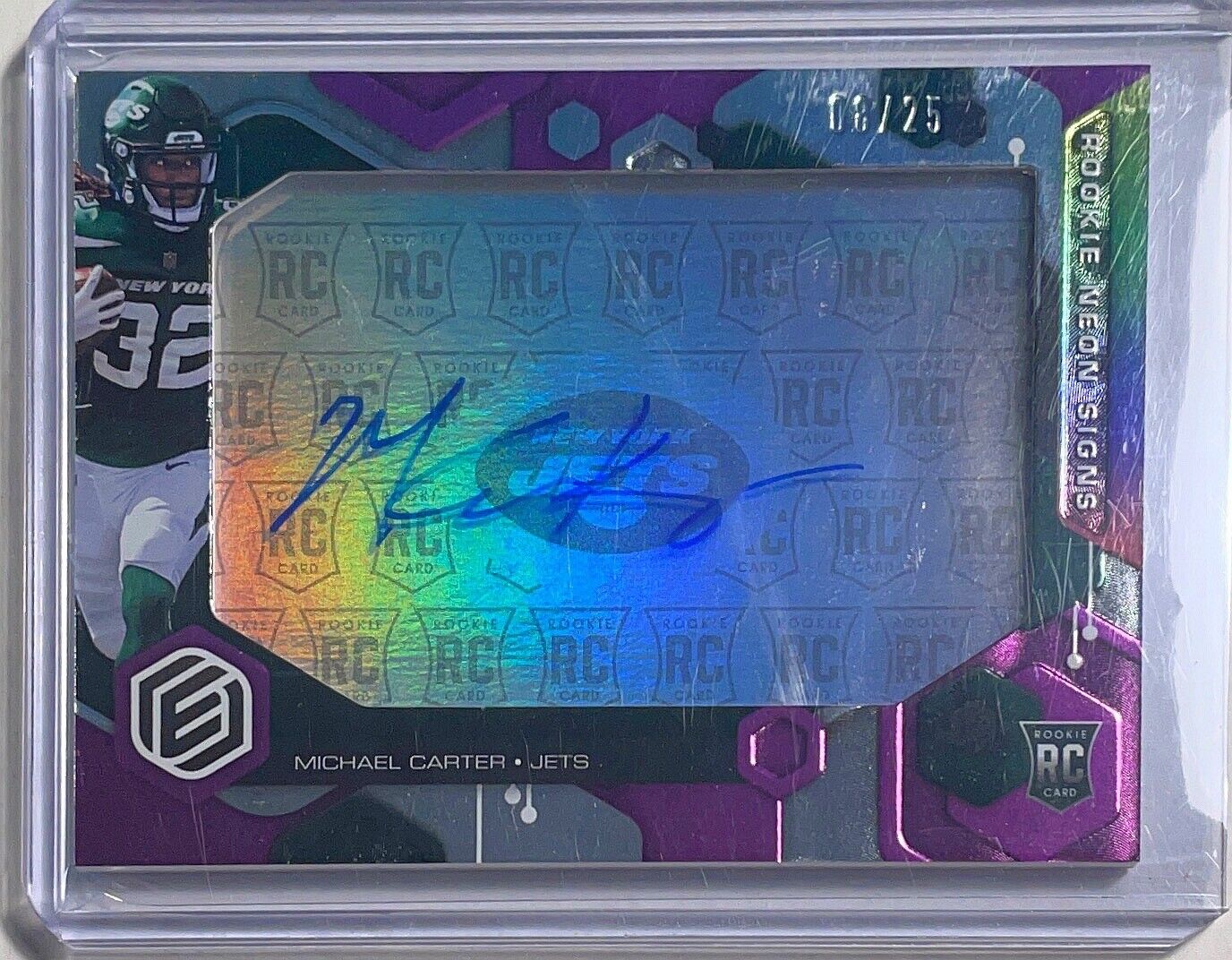 MICHAEL CARTER 2021 ELEMENTS ROOKIE NEON SIGNS AUTO PURPLE ROOKIE RC #D 08/25