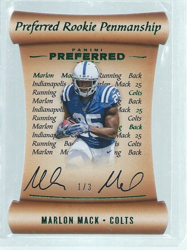 MARLON MACK 2017 PREFERRED PENMANSHIP DIE CUT ON CARD AUTO GREEN RC #D 1/3