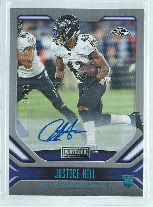 JUSTICE HILL 2019 PANINI PLAYBOOK AUTO SILVER RC #D 59/75