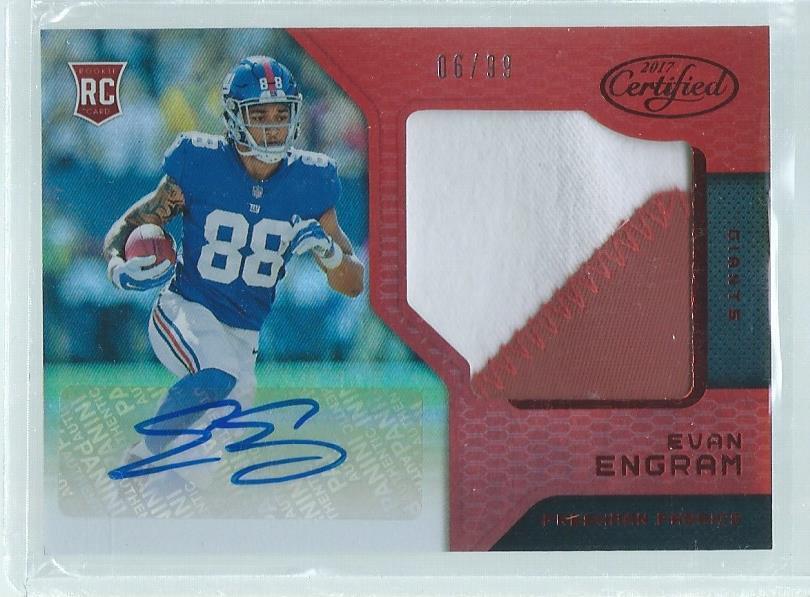 EVAN ENGRAM 2017 PANINI CERTIFIED FRESHMAN 2-COLOR PATCH AUTO RED RC #D 6/99