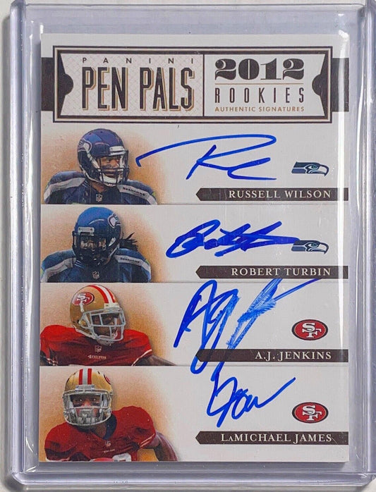 RUSSELL WILSON TURBIN LAMICAL 2012 PANINI PEN PALS ON CARD AUTO ROOKIE RC #13