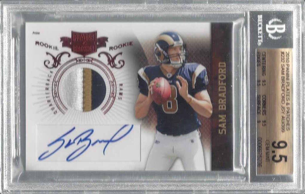 SAM BRADFORD 2010 PLATES & PATCHES RPA 3 CLR PATCH AUTO RC /399 BGS 9.5 GEM MINT