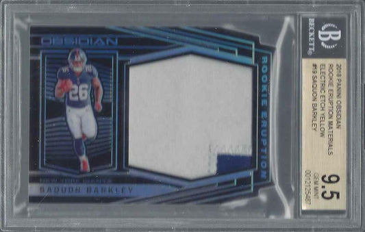 SAQUON BARKLEY 2018 OBSIDIAN ERUPTION ELECTRIC YELLOW PATCH RC /10 BGS 9.5 POP 1
