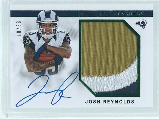 JOSH REYNOLDS 2017 NATIONAL TREASURES GREEN JUMBO PATCH ON CARD AUTO RC #D /83