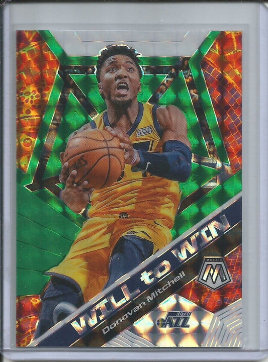 DONOVAN MITCHELL 2019-20 PANINI MOSAIC WILL TO WIN GREEN PRIZM #16