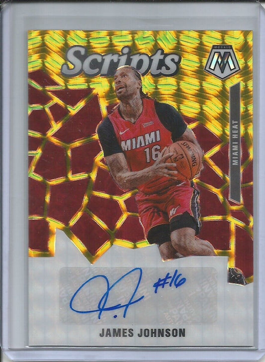 JAMES JOHNSON 2019-20 PANINI MOSAIC SCRIPTS AUTO GOLD PRIZM #D 21/25 HEAT