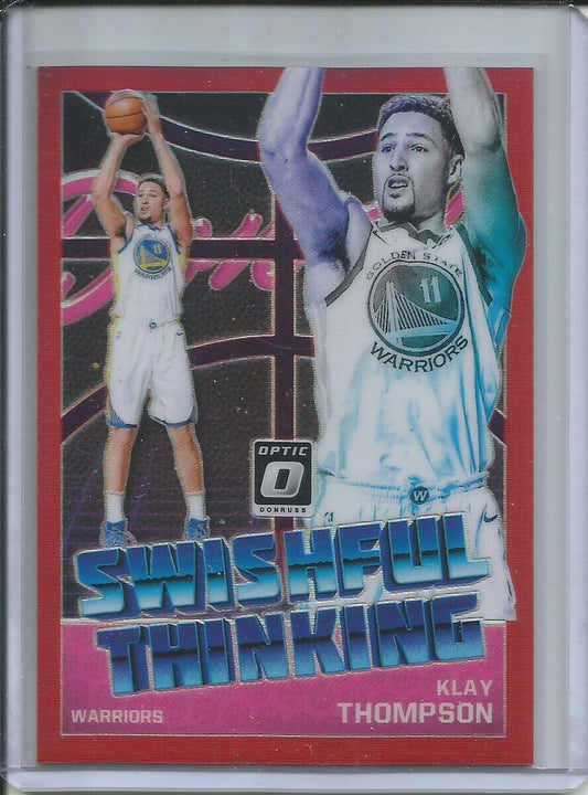 KLAY THOMPSON DONRUSS OPTIC SWISHFUL THINKING RED HOLO PRIZM #D 24/99