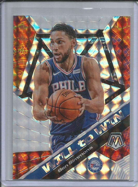 BEN SIMMONS 2019-20 PANINI MOSAIC WILL TO WIN SILVER WAVE PRIZM #15