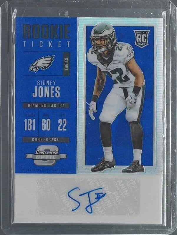 SIDNEY JONES 2017 CONTENDERS OPTIC ROOKIE TICKET BLUE HOLO EAGLES AUTO RC #D /25