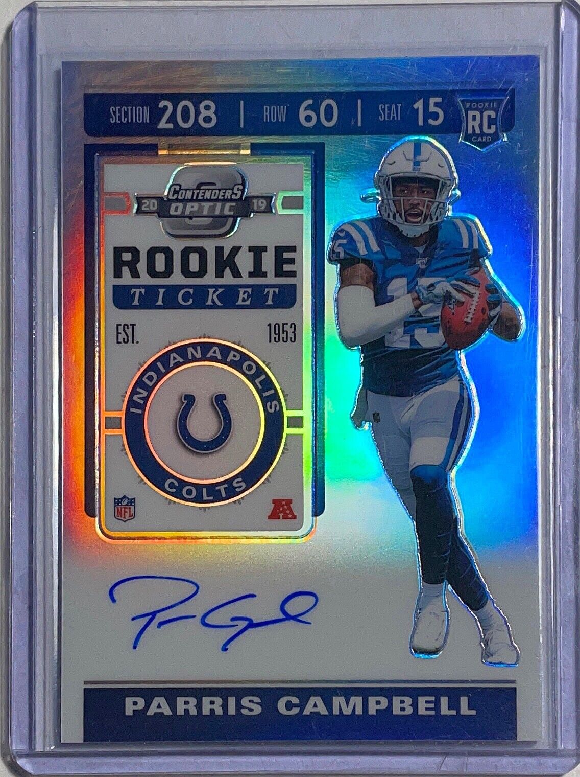 PARRIS CAMPBELL 2019 CONTENDERS OPTIC ROOKIE TICKET AUTO SILVER PRIZM RC #134