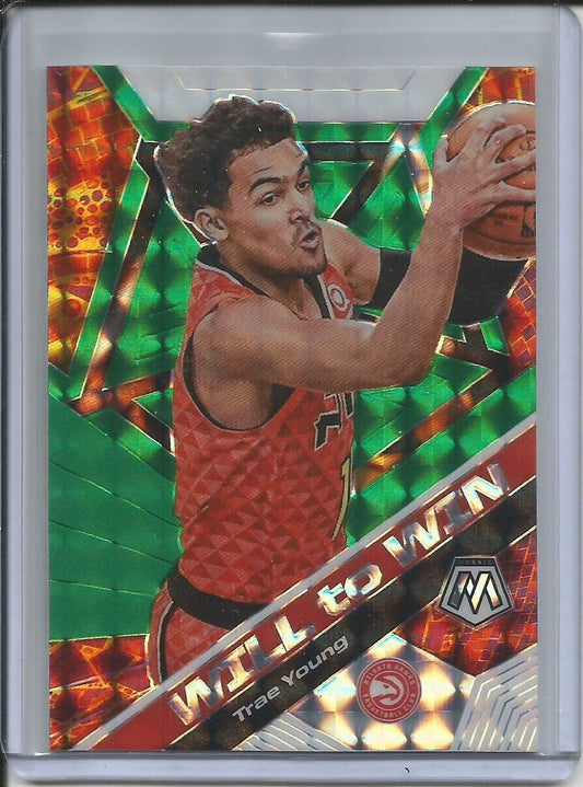 TRAE YOUNG 2019-20 PANINI MOSAIC WILL TO WIN GREEN PRIZM HAWKS #11