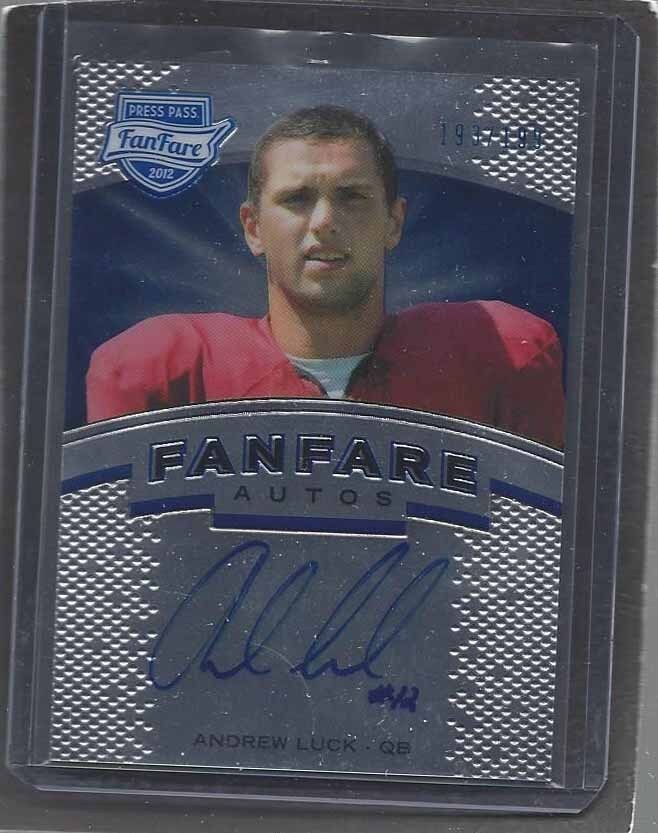 ANDREW LUCK 2012 PRESS PASS FANFARE BLUE COLTS ROOKIE ON CARD AUTO RC #D 193/199