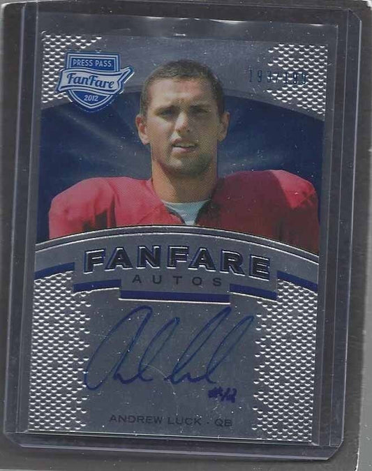 ANDREW LUCK 2012 PRESS PASS FANFARE BLUE COLTS ROOKIE ON CARD AUTO RC #D 193/199