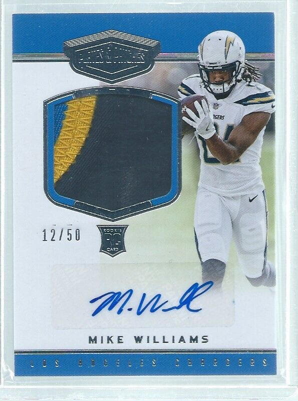 MIKE WILLIAMS 2017 PANINI PLATES & PATCHES BLUE 3 COLOR PATCH AUTO RC #D 15/50