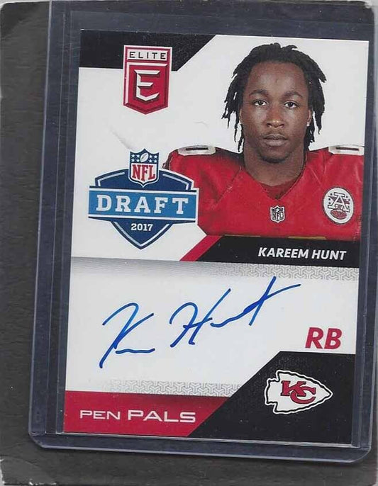 KAREEM HUNT 2017 PANINI ELITE PEN PALS BLUE INK SP ON CARD ROOKIE AUTO RC