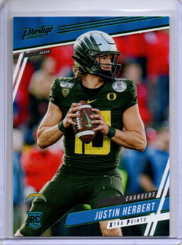 JUSTIN HERBERT 2020 PANINI PRESTIGE GREEN XTRA POINTS ROOKIE RC #266