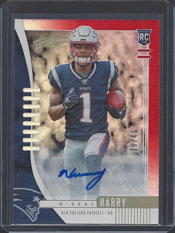 N'KEAL HARRY 2019 ABSOLUTE RED PATRIOTS ROOKIE AUTO RC #D 38/40