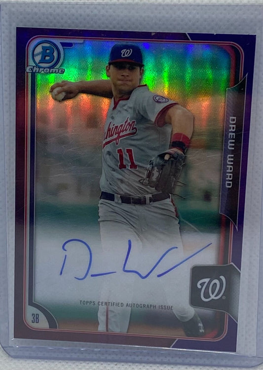 DREW WARD 2015 TOPPS BOWMAN CHROME PURPLE REFRACTOR ON CARD AUTO #D 28/250
