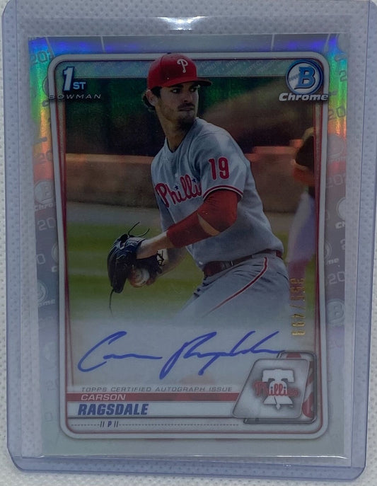 CARSON RAGSDALE 2020 TOPPS 1ST BOWMAN CHROME PROSPECTS REFRACTOR AUTO #D 355/499