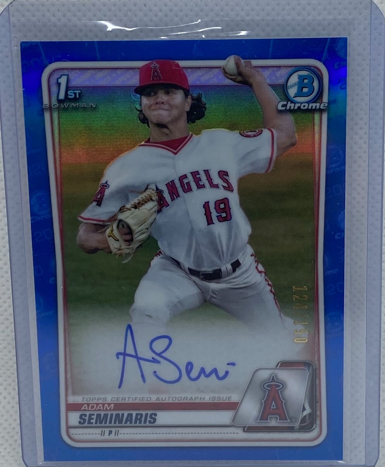 ADAM SEMINARIS 2020 1ST BOWMAN CHROME BLUE REFRACTOR ON CARD AUTO #D 124/150
