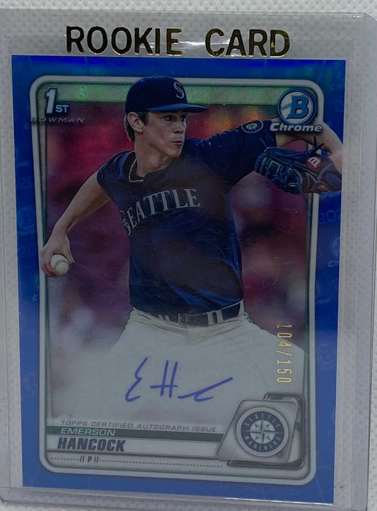 EMERSON HANCOCK 2020 1ST BOWMAN CHROME PROSPECTS BLUE REFRACTOR AUTO #D 104/150