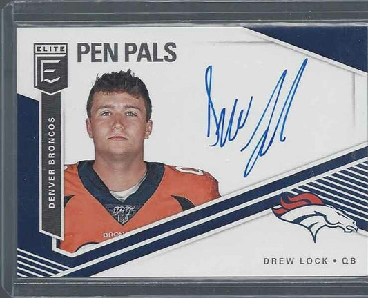 DREW LOCK 2019 ELITE PEN PALS BLUE INK SP ON CARD ROOKIE AUTO RC