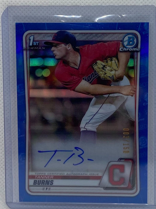TANNER BURNS 2020 1ST BOWMAN CHROME PROSECTS BLUE REFRACTOR AUTO #D 3/150