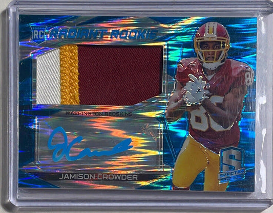 JAMISON CROWDER 2015 SPECTRA RADIANT NEON BLUE PATCH AUTO ROOKIE RC #D 30/50