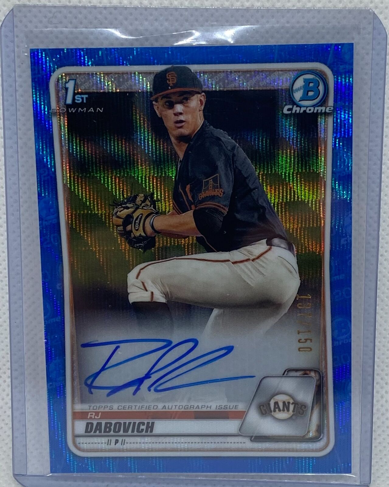 RJ DABOVICH 2020 1ST BOWMAN CHROME PROSPECTS BLUE WAVE REFRACTOR AUTO #D 137/150