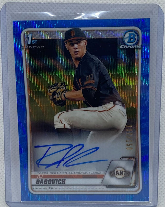 RJ DABOVICH 2020 1ST BOWMAN CHROME PROSPECTS BLUE WAVE REFRACTOR AUTO #D 137/150