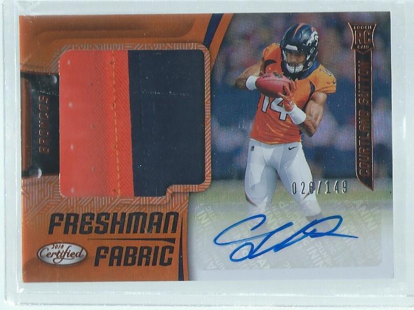 COURTLAND SUTTON 2018 CERTIFIED FRESHMAN FABRIC ORANGE PATCH AUTO RC #D 26/149