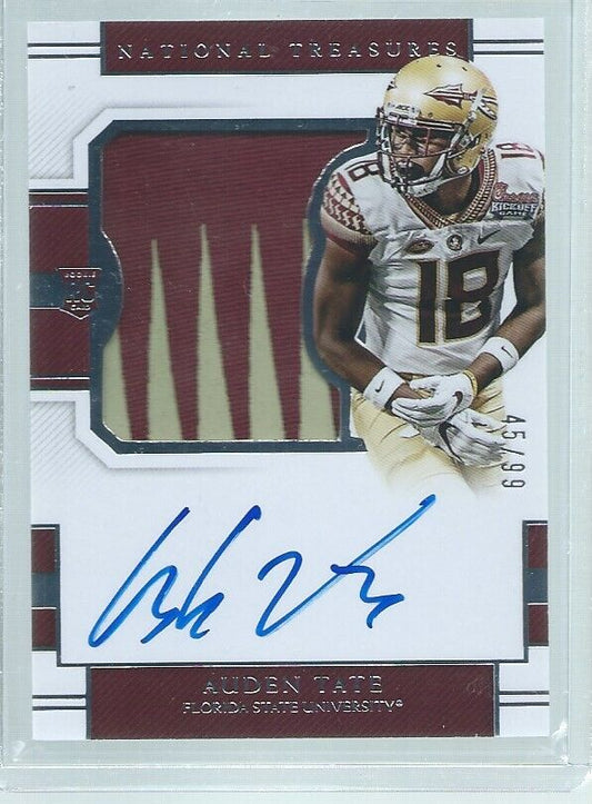 AUDEN TATE 2018 PANINI NATIONAL TREASURES 2 COLOR PATCH ON CARD AUTO RC #D 45/99