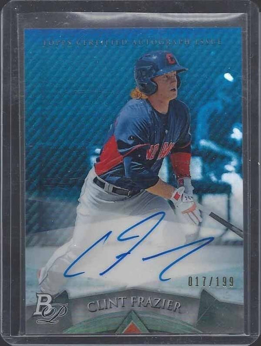 CLINT FRAZIER 2014 BOWMAN PLATINUM BLUE REFRACTOR ON CARD PROSPECT AUTO #D /199