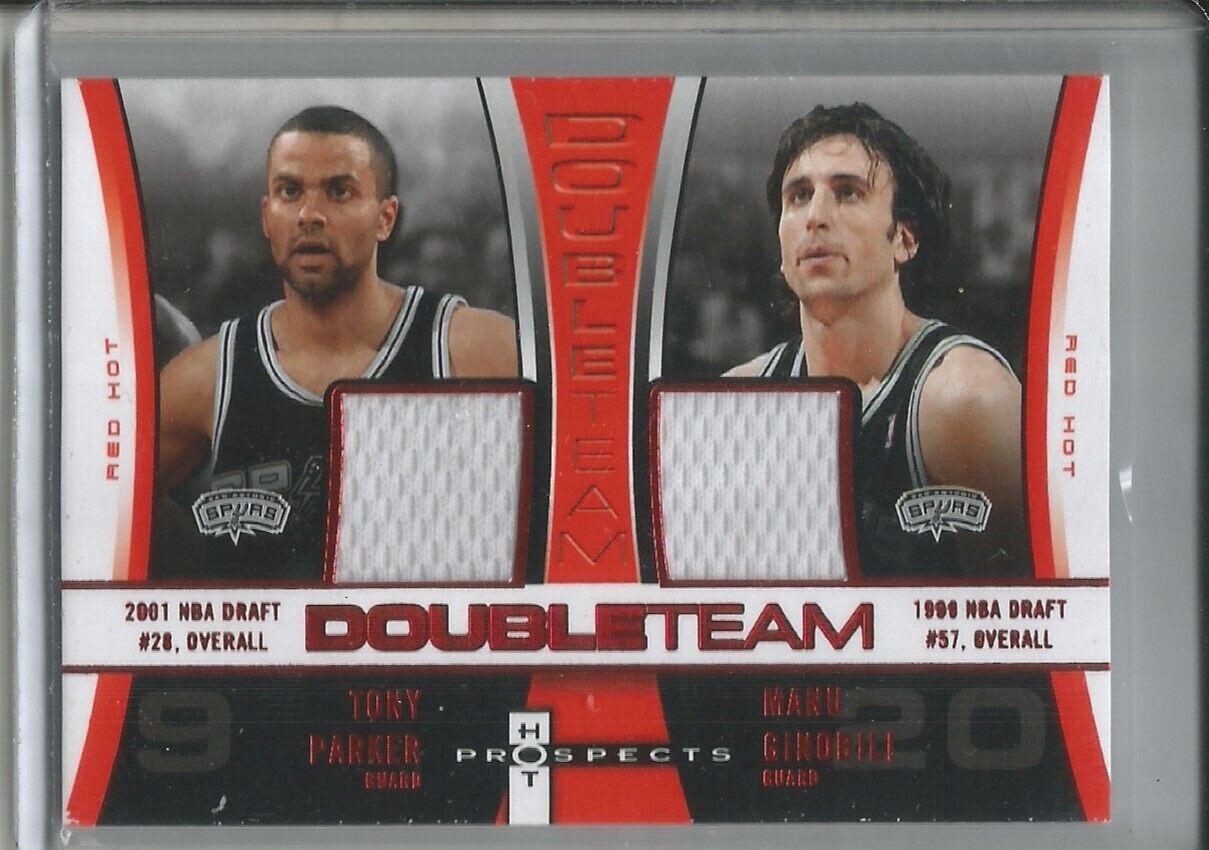 Tony Parker Manu Ginobili 2006-07 Fleer Hot Prospect Double Team RED jersey /25
