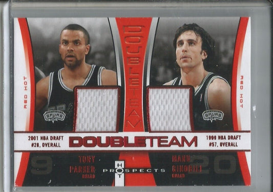 Tony Parker Manu Ginobili 2006-07 Fleer Hot Prospect Double Team RED jersey /25