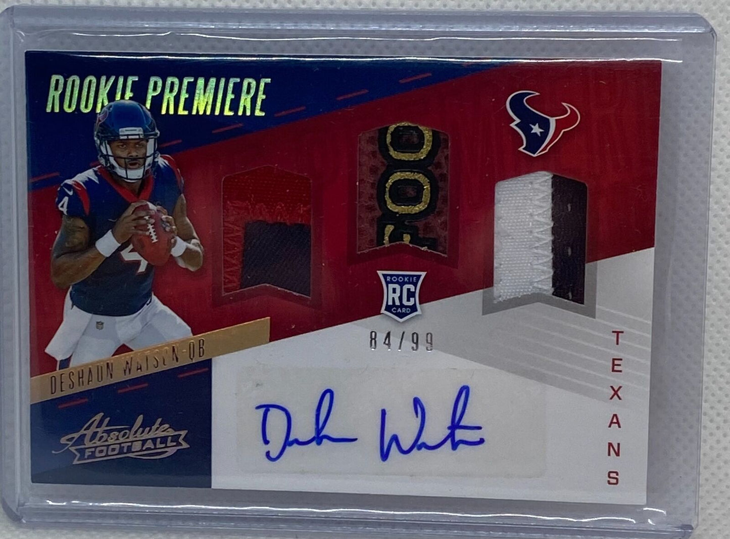 DESHAUN WATSON 2017 PANINI ABSOLUTE ROOKIE PREMIERE TRIPLE PATCH AUTO RC #D /99