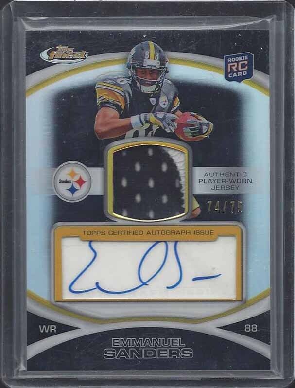 EMMANUEL SANDERS 2010 TOPPS FINEST RPA BLACK REFRACTOR PATCH AUTO RC #D 74/75