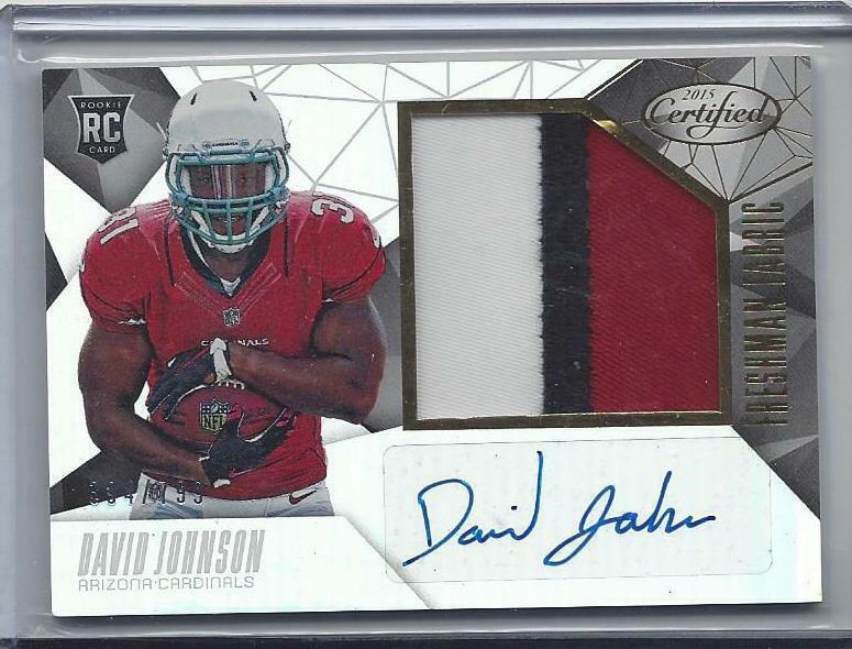 DAVID JOHNSON 2015 CERTIFIED FF GOLD JUMBO 3 COLOR ROOKIE PATCH AUTO RC #D /799