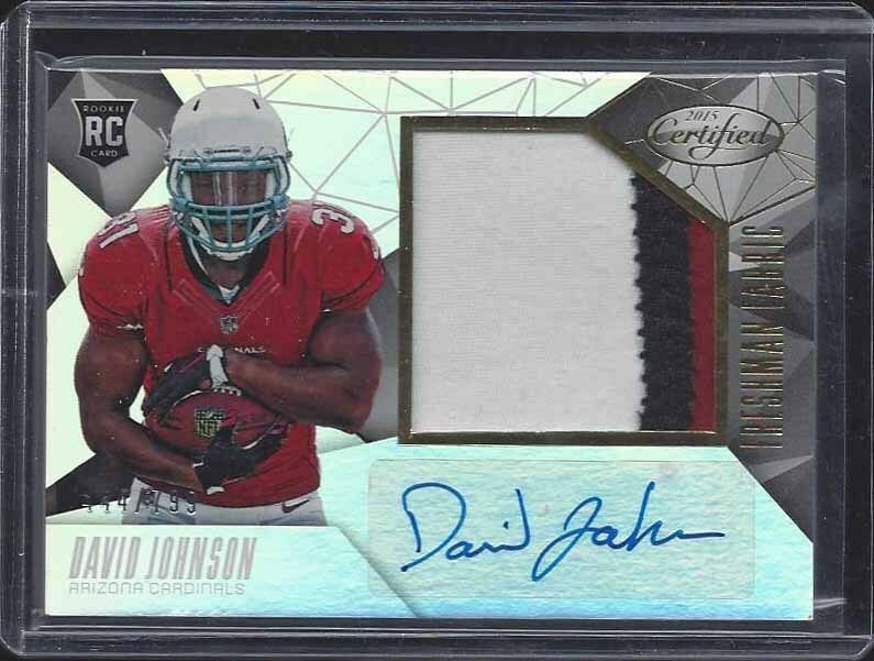 DAVID JOHNSON 2015 CERTIFIED FF GOLD JUMBO 3 COLOR ROOKIE PATCH AUTO RC #D /799