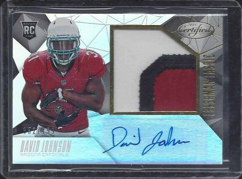 DAVID JOHNSON 2015 CERTIFIED FF GOLD JUMBO 3 COLOR ROOKIE PATCH AUTO RC #D /799