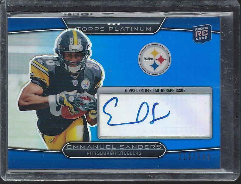 EMMANUEL SANDERS 2010 TOPPS PLATINUM BLUE REFRACTOR ROOKIE AUTO RC #D 214/599