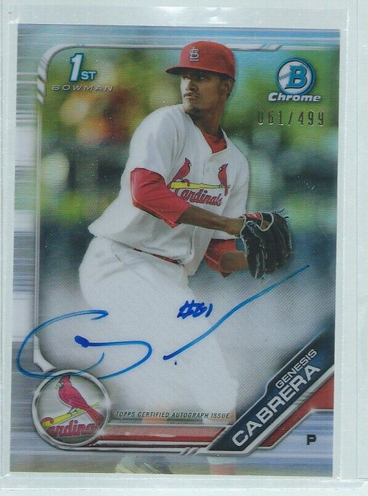 GENESIS CABRERA 2019 BOWMAN CHROME 1ST ON CARD AUTO PROSPECT REFRACTOR #D 61/499