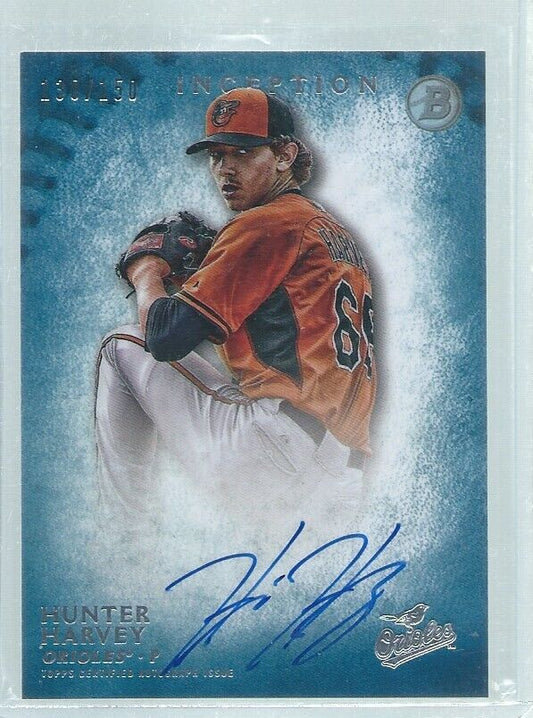 HUNTER HARVEY 2015 BOWMAN INCEPTION ON CARD AUTO PROSPECT BLUE #D 130/150