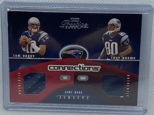 TOM BRADY & TROY BROWN 2002 PLAYOFF PRESTIGE CONNECTIONS JERSEY #D 141/150