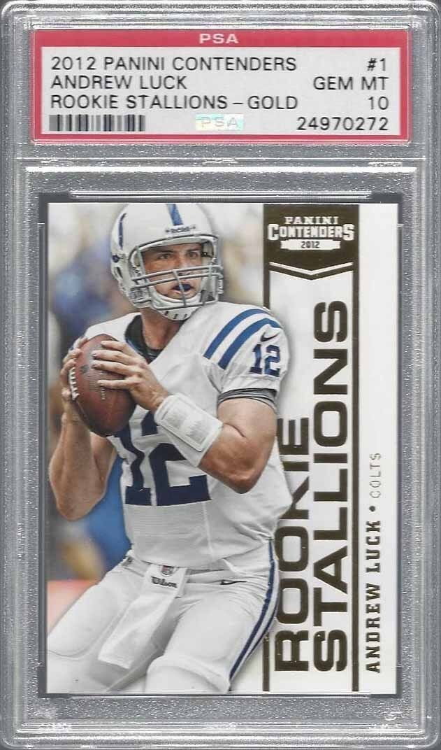 ANDREW LUCK 2012 PANINI CONTENDERS ROOKIE STALLIONS GOLD #D /100 RC PSA 10 POP 6