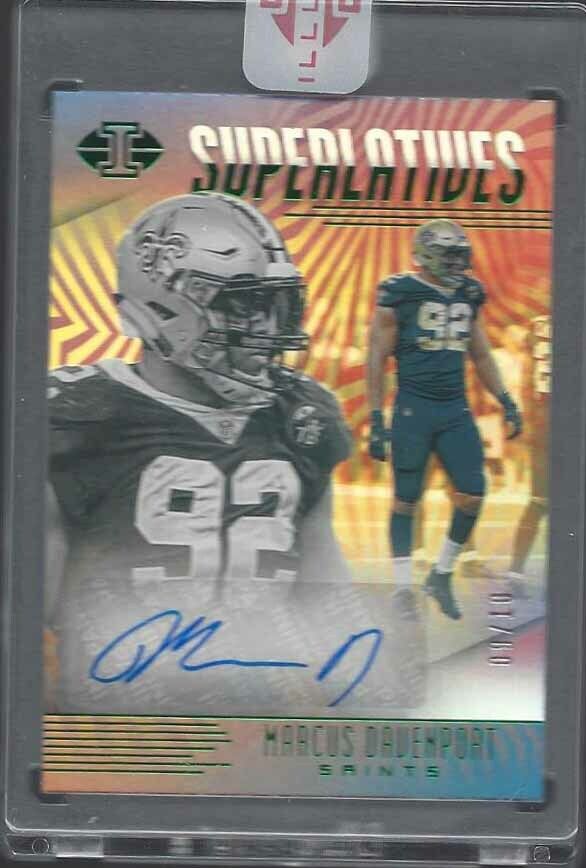 MARCUS DAVENPORT 2019 PANINI ILLUSIONS UNCIRC SUPERLATIVES GREEN AUTO #D 9/10