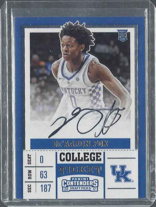DE'AARON FOX 2017 CONTENDERS COLLEGE TICKET ON CARD ROOKIE AUTO RC #55